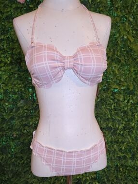 Daniel Cremieux Pink Plaid Scalloped Bikini Set